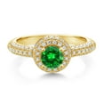 thumbnail image 2 of Gem Stone King 18K Yellow Gold Plated Silver Green Created Emerald and White Moissanite Engagement Ring for Women (1.40 Cttw, Round 5MM, Available in Size 5, 6, 7, 8, 9), 2 of 6