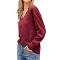 thumbnail image 4 of INSPIRAR CHIC Blusa de Mujer de Manga Larga con Cuello en V Ligera para Primavera Otoño Casual Túnica Tops XS Rojo Oscuro, 4 of 6