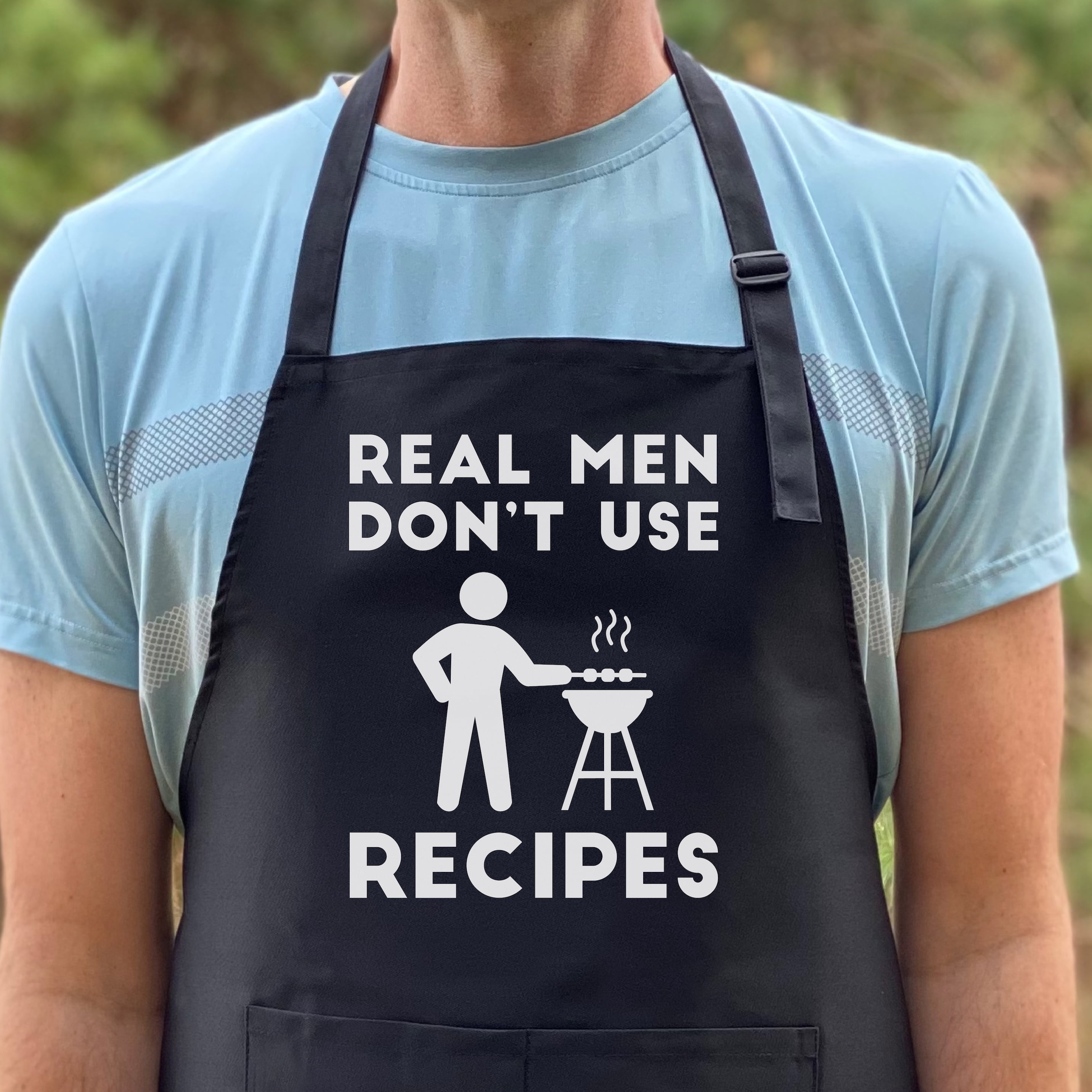 GuyAprons Real Men Don't Use Recipes Apron, Funny Apron for Men, BBQ Grill Apron, Funny Apron for Dad