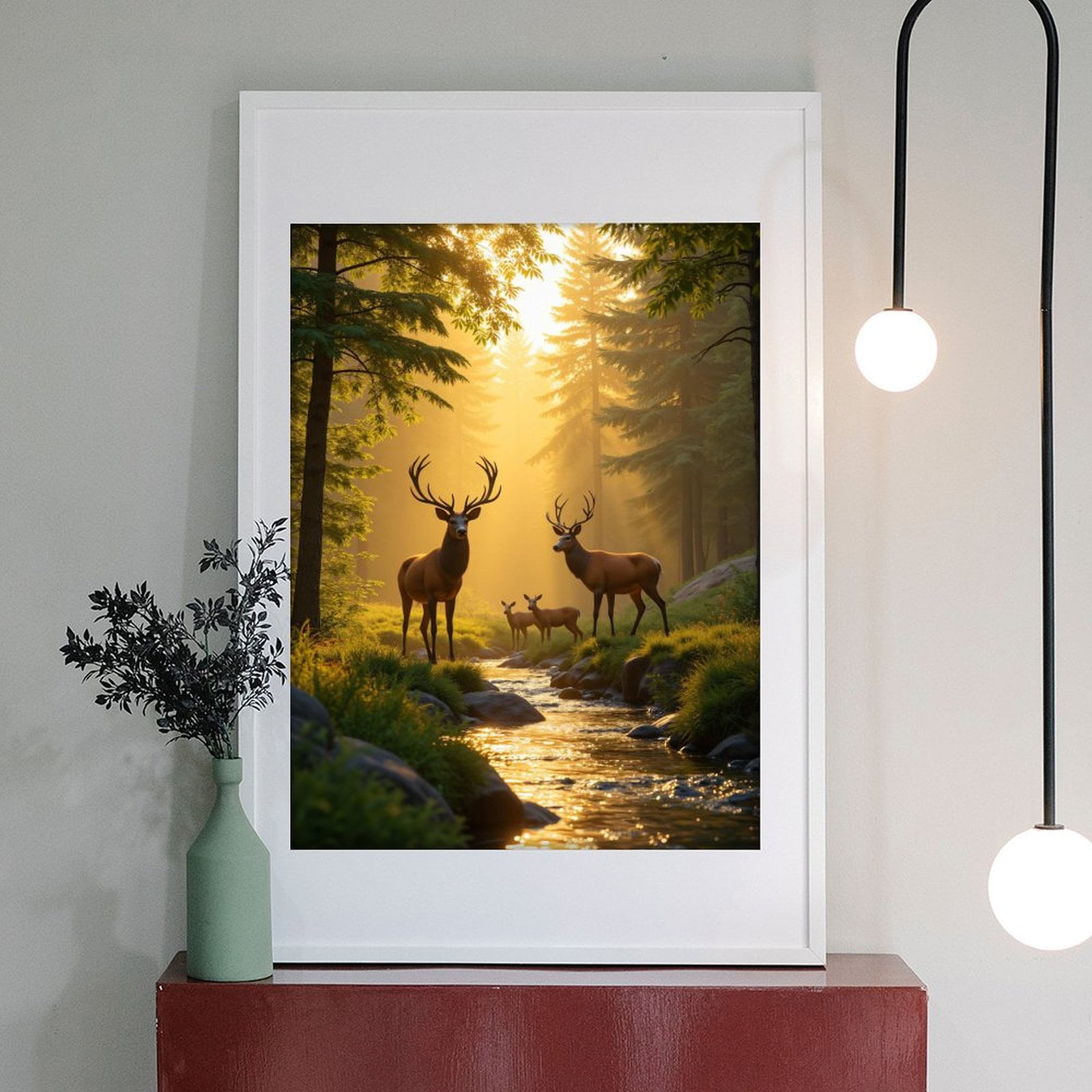 Diamond Art Kit for Adults, Deer Family Forest Stream Sunrise Diamond Painting for Adults Beginners, DIY Diamond Art Painting Kits, 5D Diamond Painting Crafts for Home Decor 12x16 Frameless