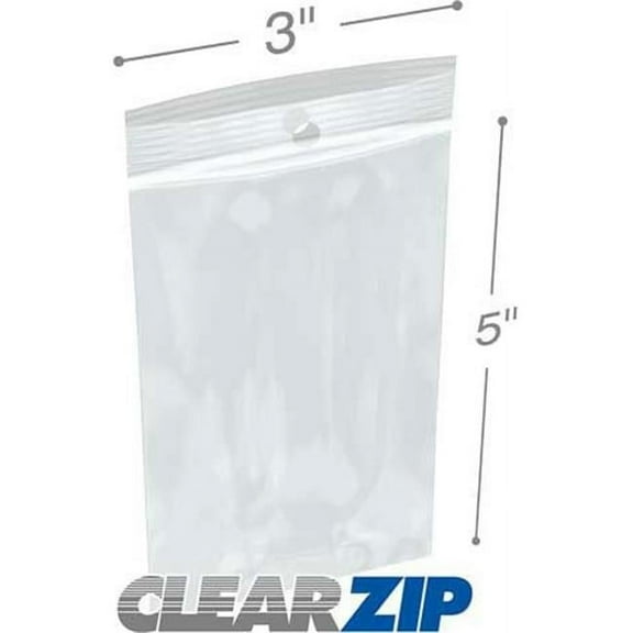 International Plastics CZH40305 3 x 5 in. ClearZip with Hanghole Bags, 0.004 Gauge - Case of 1000
