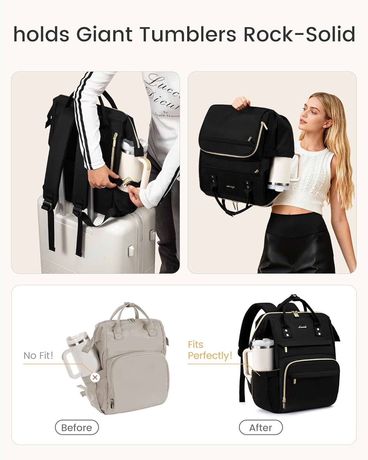 LOVEVOOK Laptop Backpack for Women with Giant Tumbler Holder Pocket,15.6 inch Waterproof Travel Backpack Purse Computer Laptop Bag,Professional Work College Nurse Teacher Backpack Casual Daypack