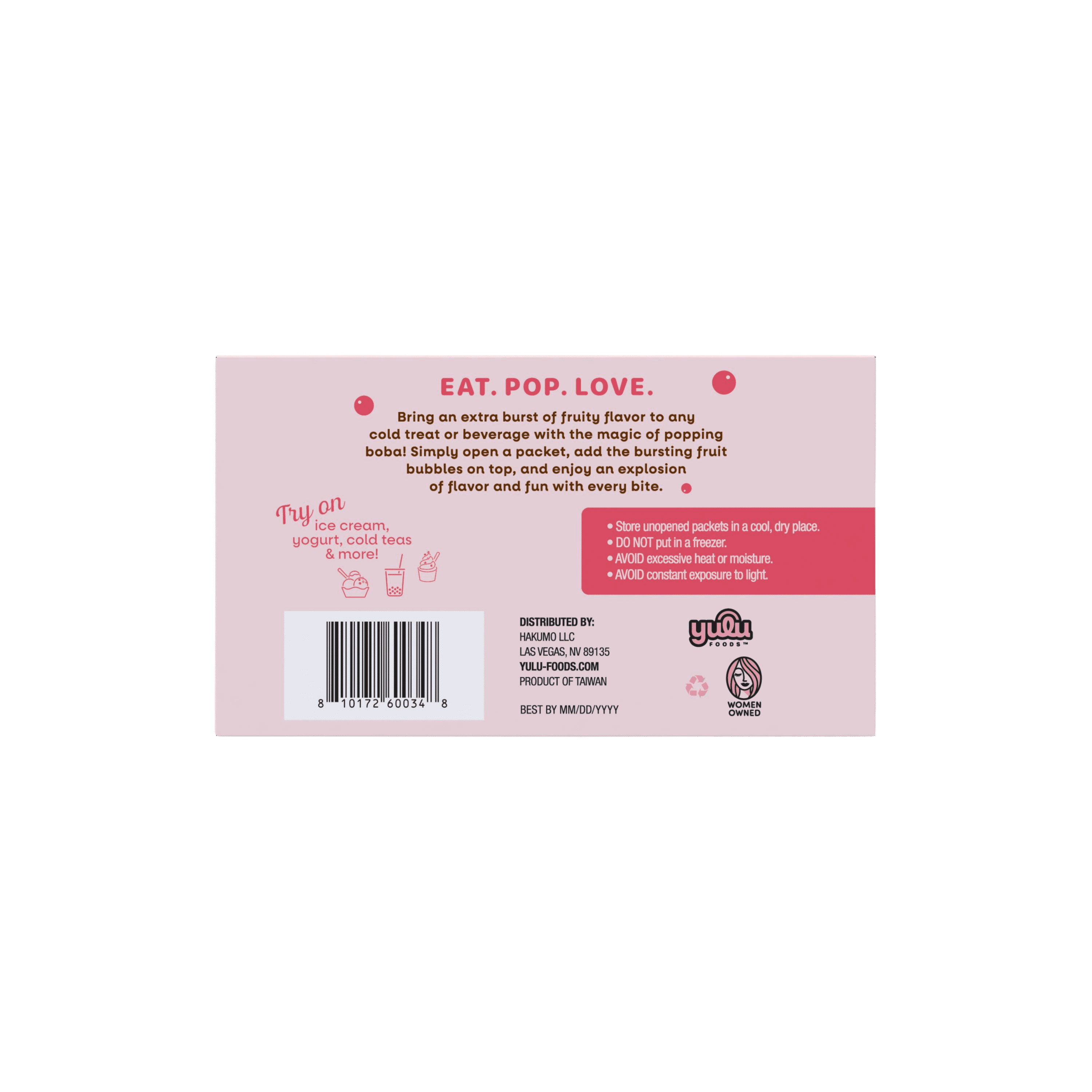 Yulu Popping Boba Pearls - Strawberry 20pk - Net Wt 2.2lb (1kg)