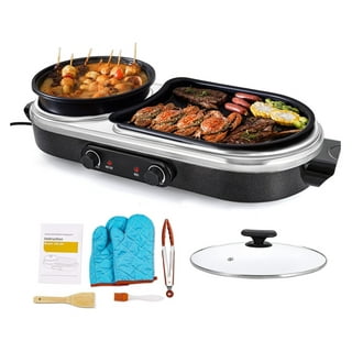 Soup N Grill V2 Hotpot Grill Combo, Indoor Korean BBQ, Shabu Shabu Electric  Hot Pot with Divider, Portable with Free Strainer Scoops, Extra Long