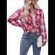 thumbnail image 2 of Camisa de Franela A Cuadros con Botones para Mujer, Chaqueta de Larga y Corta, Talla Grande. Rojo L, 2 of 10
