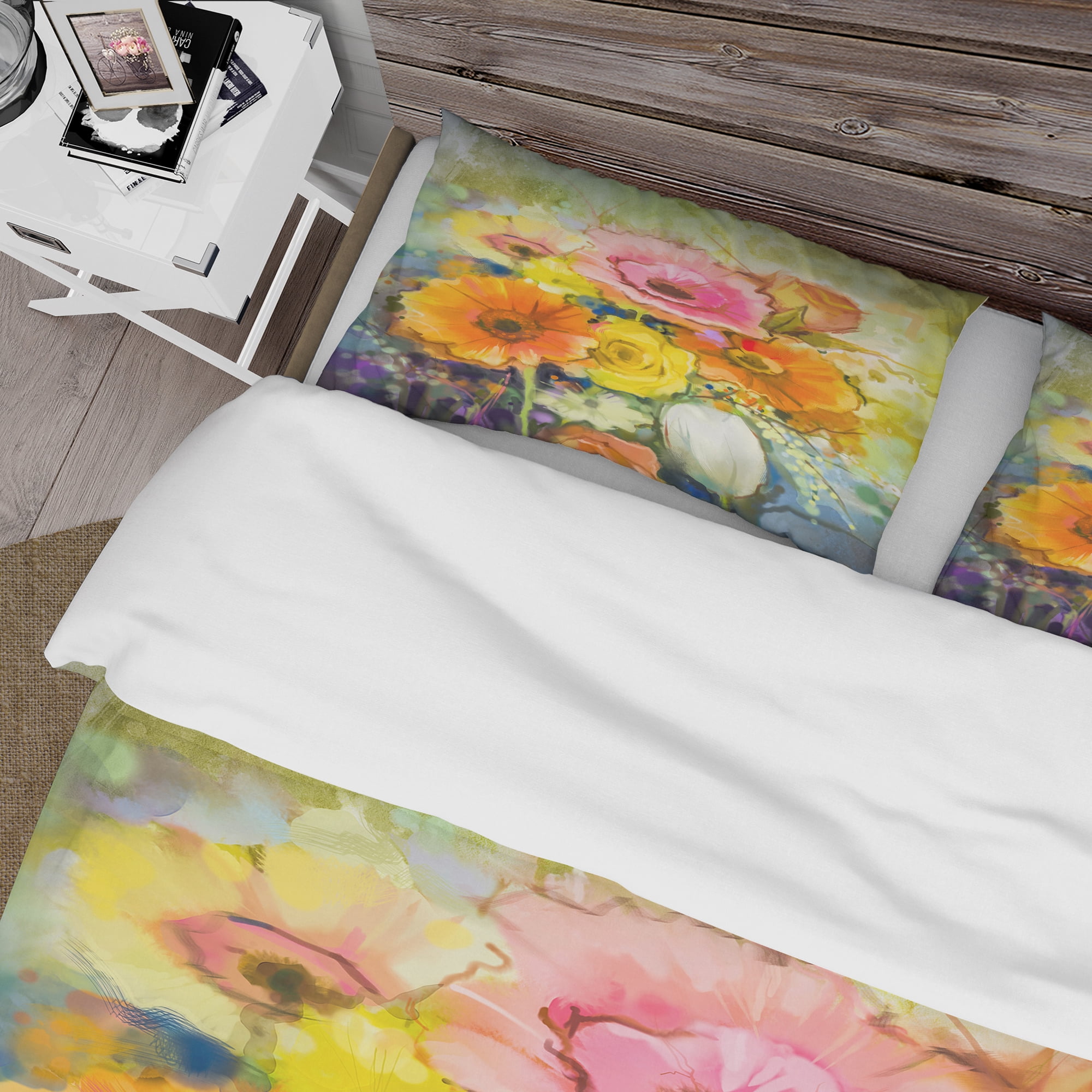 Designart 'White Gerbera Red Rose and Tulips' Cabin & Lodge Duvet Cover Set