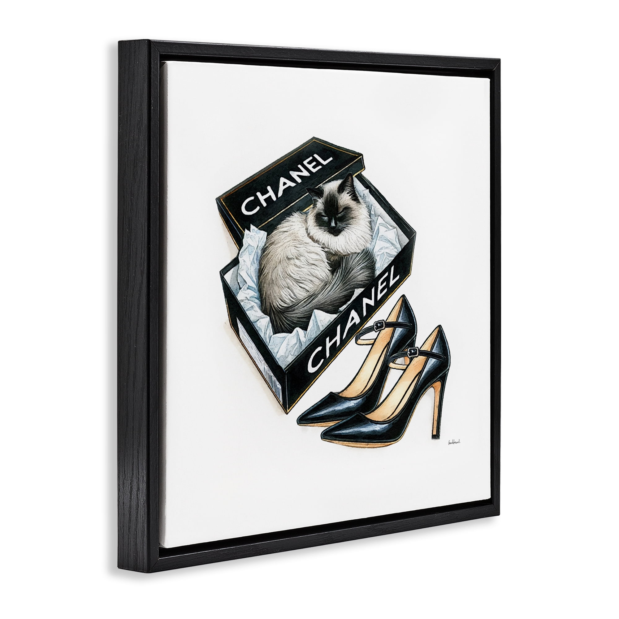 Stupell Industries Cat in Glam Shoebox Animals Painting Black Floater Framed Canvas Art Print Wall Art, 25 x 25