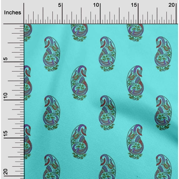 oneOone Viscose Jersey Aqua Blue Fabric Peacock Block Sewing Fabric By The Yard Printed Diy Clothing Sewing Supplies 60 Inch Wide