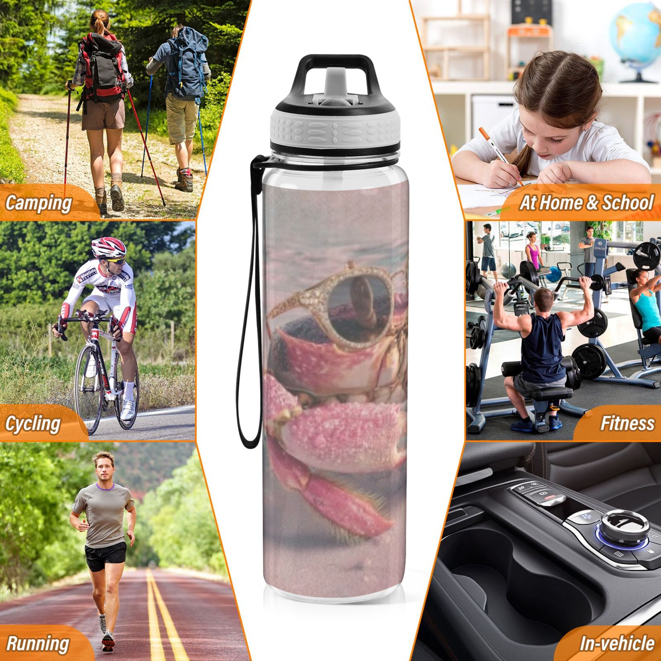 BZSMCE Sport Bottle Sleek Glass Crab Outdoor sports Water Bottle Size: 10.4x3in