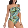 thumbnail image 3 of Sikiie Retro Seamless Flying Butterflies Print Women One Piece Swimsuits Tummy Control One Shoulder Bathing Suits Ruffle Swimwear, From S to XXL-X-Large, 3 of 6