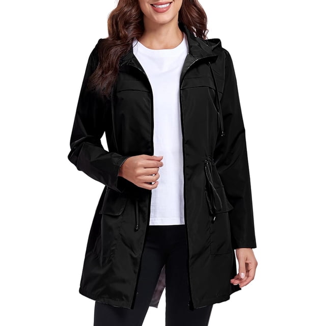 Impermeable impermeable para mujer, ligero, plegable, activo, para exteriores, larga con capucha