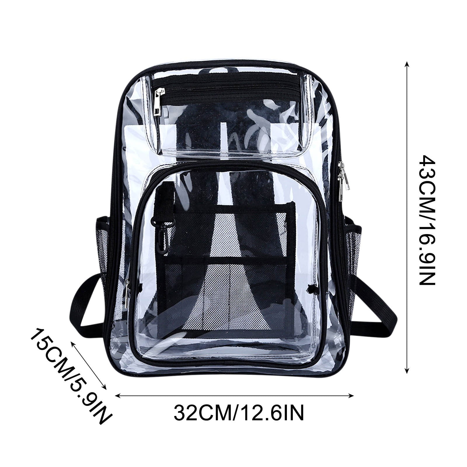 Clear Heavy Duty PVC Backpack with Laptop Compartment, School Work Travel Woddtery Clear Backpack - Heavy Duty PVC Transparent  main image 2