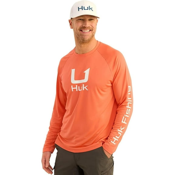 HUK Men's Standard Icon Crew, Long-Sleeve Performance Fishing Shirt, Fresh Salmon