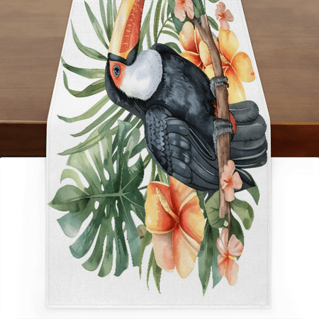 

Qzaxky Table Runner Boho Table Runner Tropical Plants Bird Toucans Bohemian Boho Outdoor Table Runner Decoration for Indoor Outdoor Home Dinner Party Wedding Decor 13 x 108 Inch