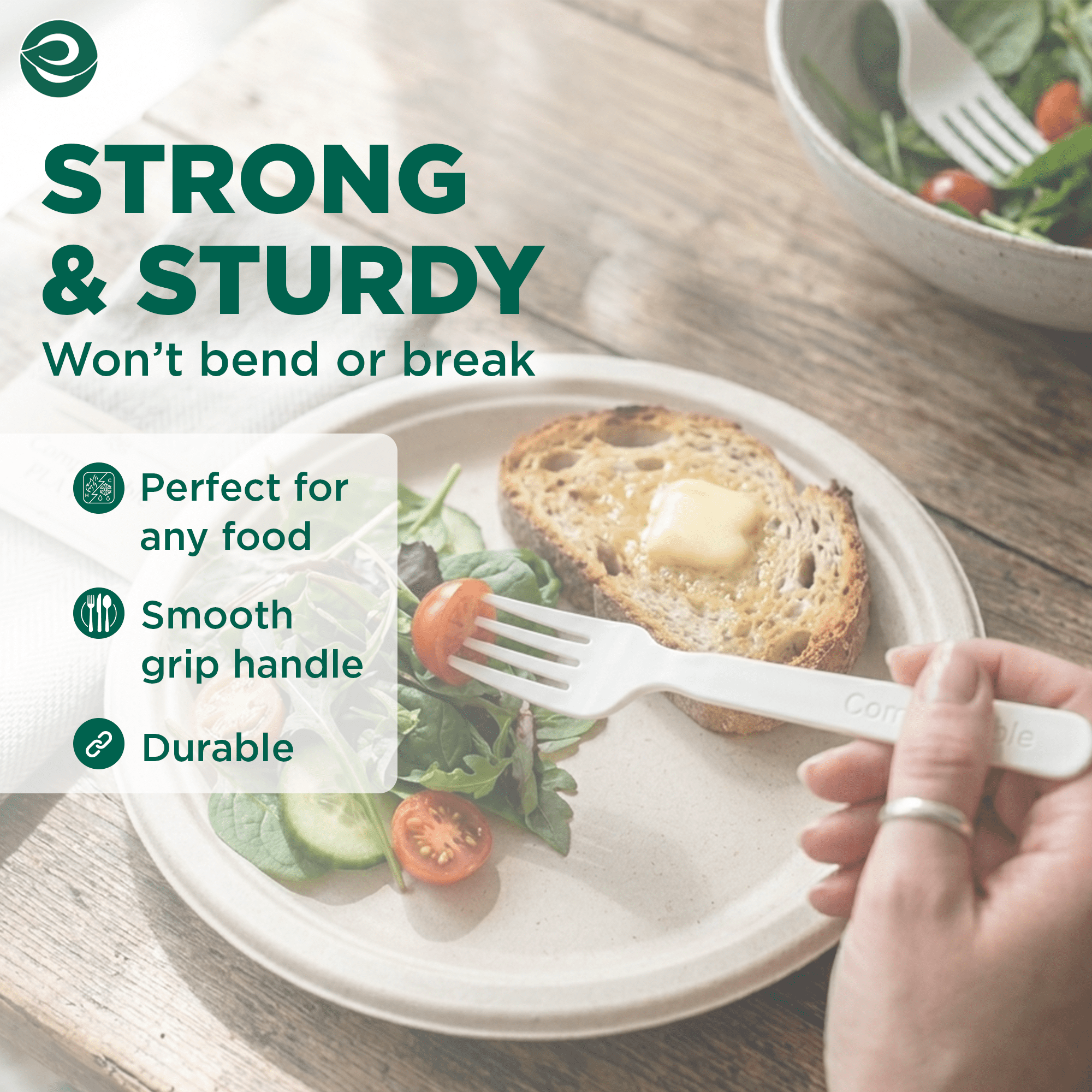 EcoSoul Compostable Forks, 24 Count, Plant-Based Disposable Forks for Parties, Picnics, Catering and Everyday Dining