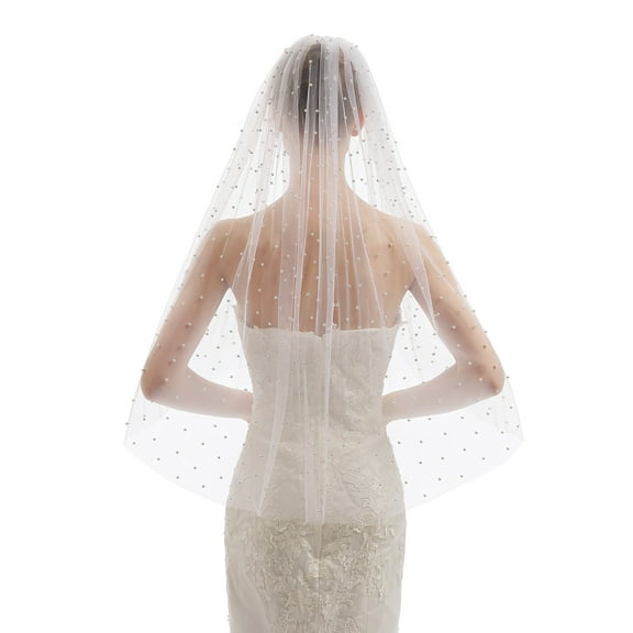 EllieWely 1 Tier Fingertip Length 90 cm(35 inch) Pearls Wedding Bridal Veil With Metal Comb L69