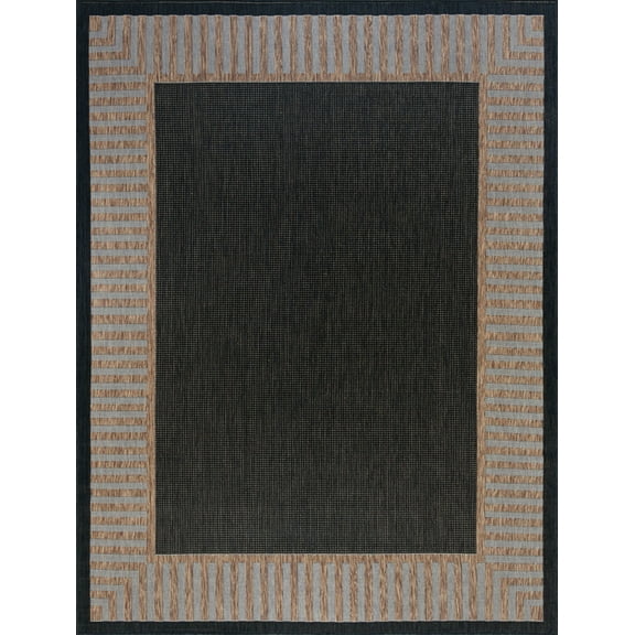 Tayse Eco Area Rug ECO1101 Transitional Black Banded Rows 5' 3" x 7' 3" Rectangle