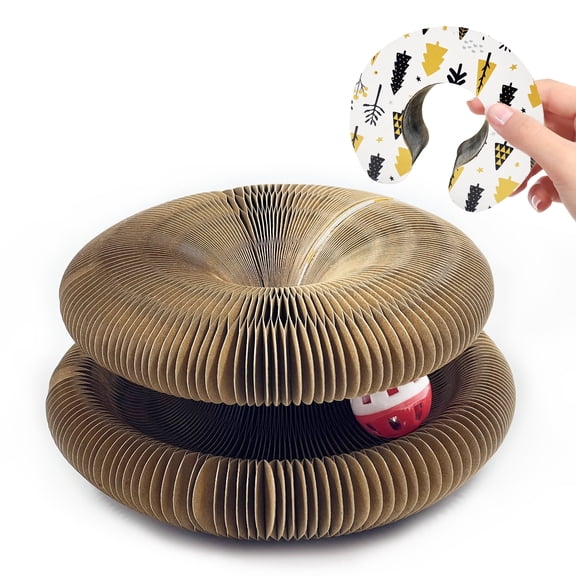 Cat Toy, Magic Organ Cat Scratch Board, Compact Cats Accordion Toy, Interactive Cardboard Cat Scratcher Pad Toys with Bell Ball for Indoor Exercise