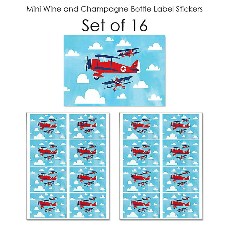 Retro Red Airplane Personalized Boy Birthday Water Bottle Labels 