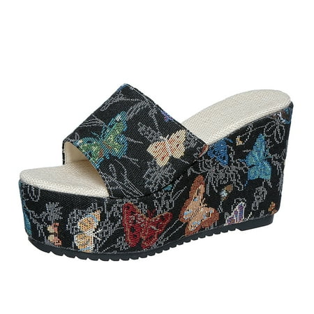 

GHSOHS Womens Sandals Slippers Slide Sandals Vintage Walking Shoes Comfortable Sandals Fashion Retro Open Toe Slope Heel Thick Bottom Beach Large Size Sandals Slippers Platform Sandals Women 41