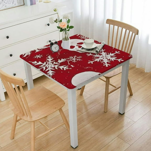 HAOXIT Christmas Tablecloth with Flannel Backing, Waterproof Wipeable Vinyl Rectangle Table Cover for Parties/Wedding//Decoration Use - Heavy Duty Table Cover white