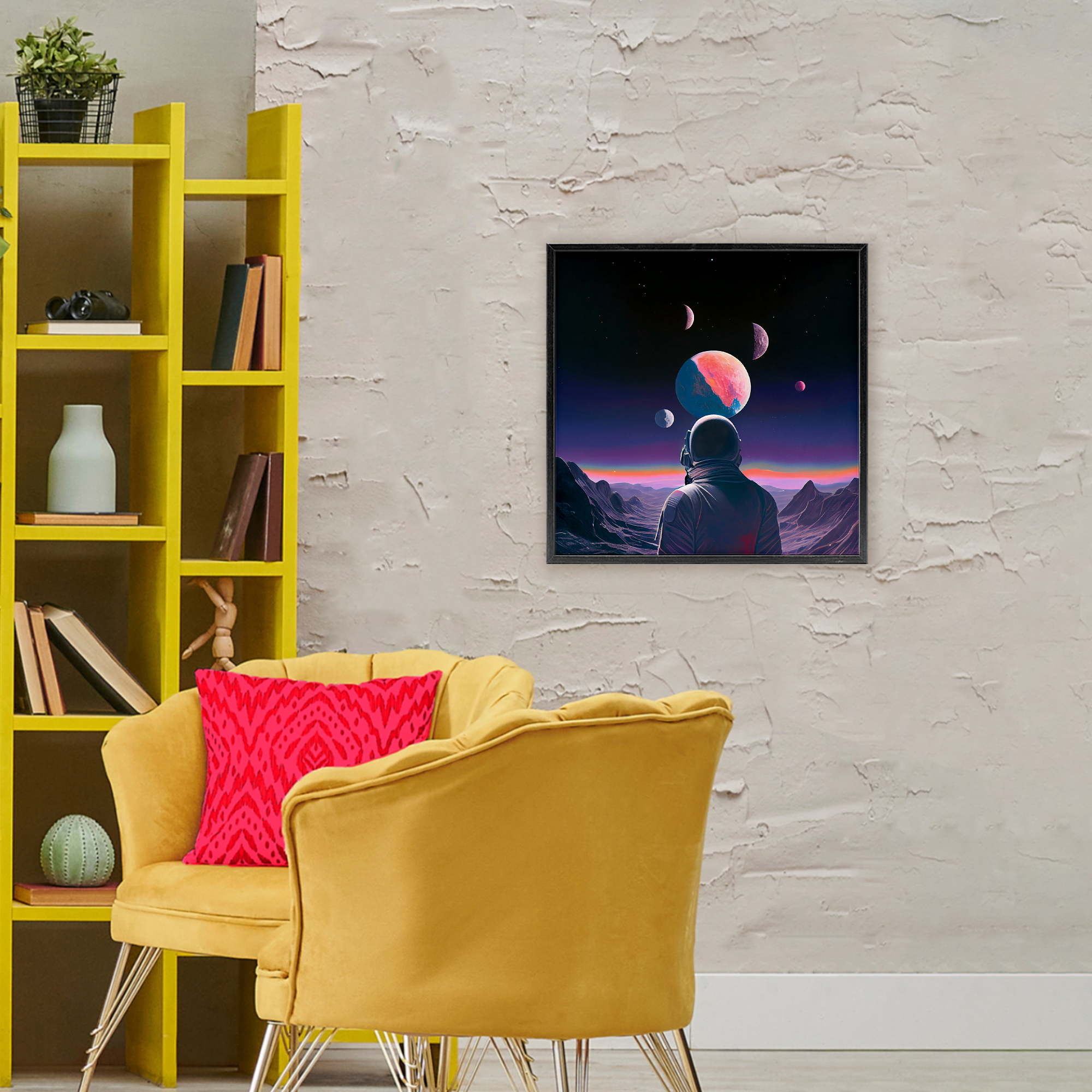 Astronaut & Purple Toned Terrain Black Framed Giclee Art, design by Sasha