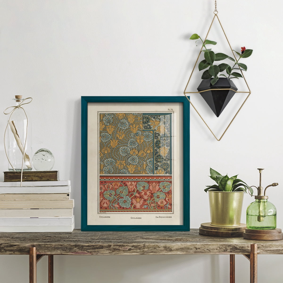 Nouveau Decorative I - Framed Print w/glass - Ocean Blue