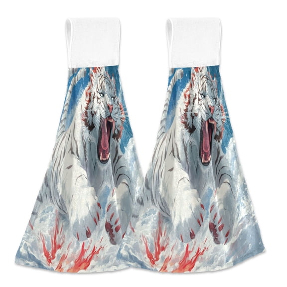 BZSMCE Hanging Hand Towels Fashion Snowy Roar Pattern 2-Pack - Velcro Style Bathroom Kitchen Towels