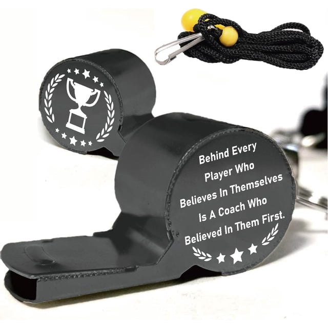 Silbato de emergencia de acero inoxidable negro con cordón, silbato de alto decibelio para trofeos y árbitros.