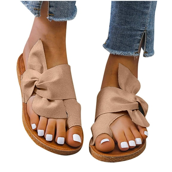 Thong Flat Sandals With Bow-embellished Toe Thongs