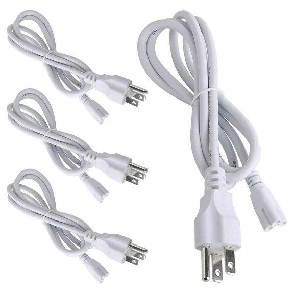 3-Prong US Plug T5 T8 Power Cords for Integrated LED Light Fixture 4 Pack