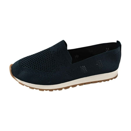 OJSFQUFP Women s Flats Women s Slip On Travel Soft Sole Comfortable Shoes Outdoor Solid Mesh Fashion Breathable Shoes Women Dress Shoes Navy 38