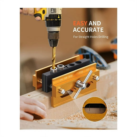 HOT! Self Centering Doweling Jig, for Straight Holes, Adjustable Width Woodworking Locator Set with 6 Drill Guide Bushings