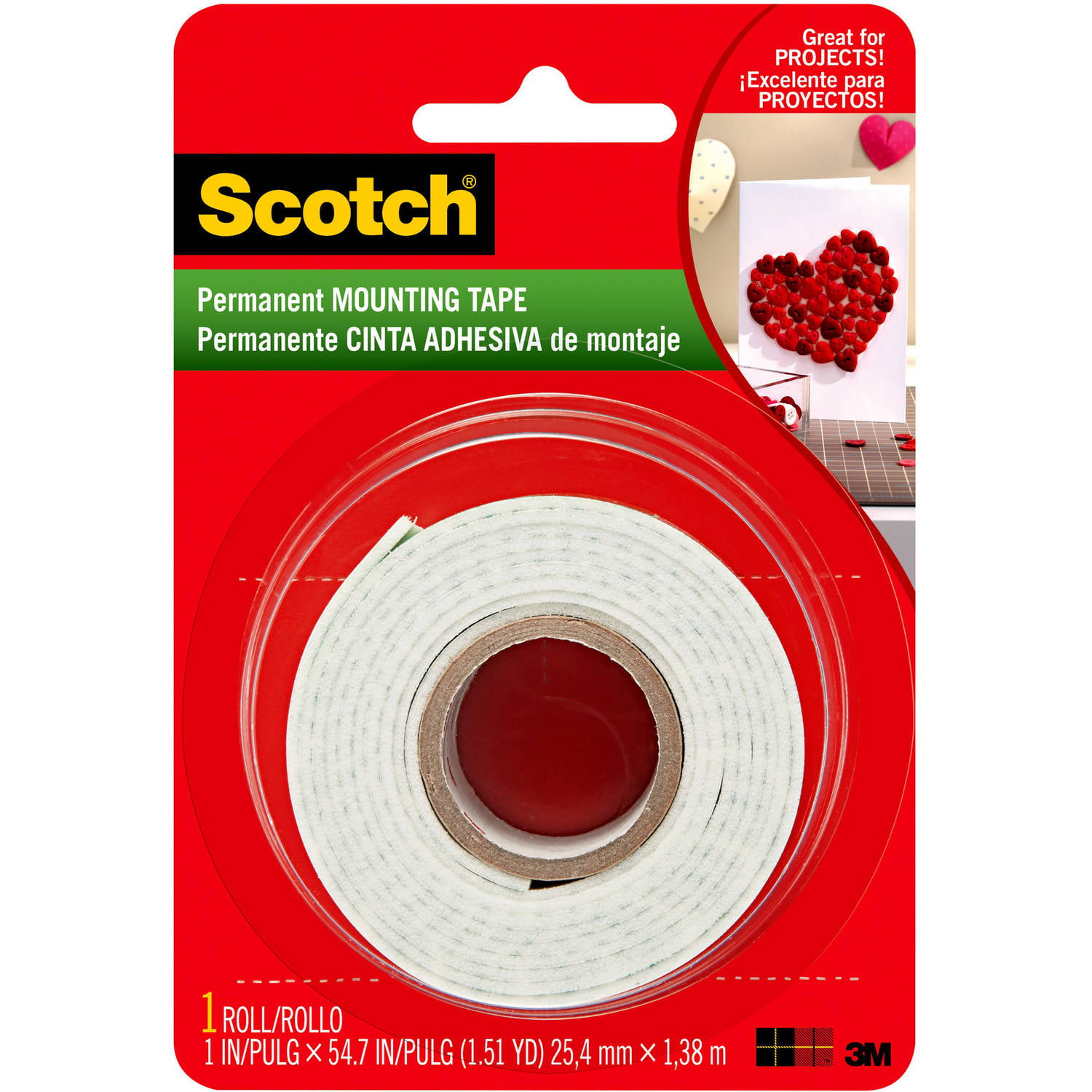 Scotch Indoor Permanent Mounting Tape, 1 in x 54.7 in, 1 Roll