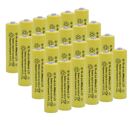 24 Pack Ni-Cd AA 600mAh 1.2 Volts AA Rechargeable Batteries for Garden Lights Remotes Mice Cell