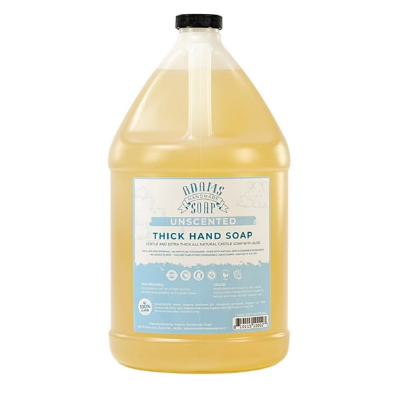 Unscented Organic Castile Liquid Hand Soap 1 Gallon Refill Adams Handmade Soap