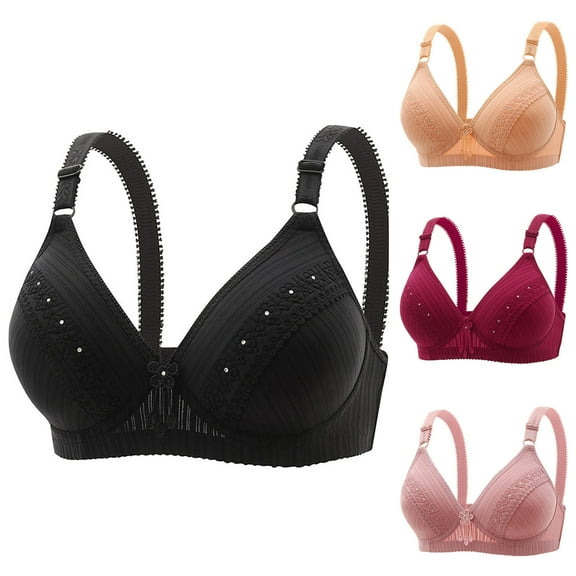 Jacenvly Workout Bras for Women Solid Light Breathable Wireless Bras Woman'S Embroidered Glossy Breathable Bra Underwear No Rims Set Black