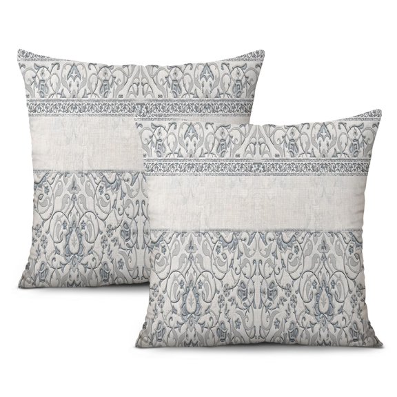 Exquisite Ethnic Boho 16x16 inch Pillow Covers, Set of 2, Decorative Linen Blue Carpet Design, Perfect Farmhouse Throw Pillows for Sofa, Couch, Outdoor Use