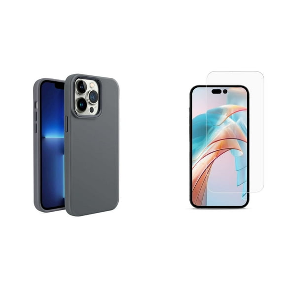 Bemz Phone Case Compatible with iPhone 15 Pro Max with Tempered Glass Screen Protector, Liquid TPU Silicone (Metal Buttons/Camera Edges) Protection Cover (Gunmetal Gray)