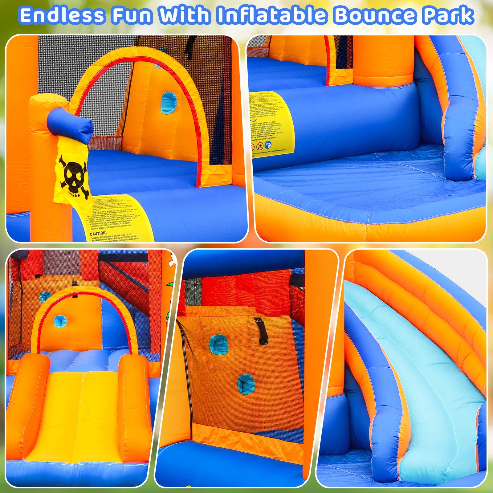 TLSUNNY Kids Inflatable Bounce House and Water Slide, with Blower, 3-in-1 Kids Bouncy Castle for Backyard / Outdoor Fun