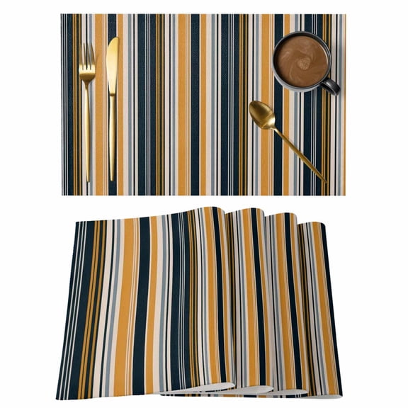 Black Grey Orange Striped Placemats Set of 4 Modern Stripes Art Farmhouse Place Mats Indoor Wipeable Table Mats Washable Cloth Dining Table Placemats for Kitchen Holiday Party Home Decor 13x19 Inch