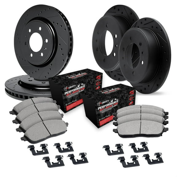 R1 Concepts Drilled and Slotted Black Disc Brake Rotor Set with Off-Road/Tow Brake Pads and Hardware WHVH2-67004