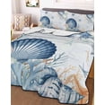 thumbnail image 3 of Quilts Twin Size Bedding Set, Navy Blue Shell Coastal Lightweight Quilted Comforter, Starfish Coral Summer Beach Nautical Soft Bedspread Coverlet with Pillow Covers for All Season, 68" x 86", 3 of 7