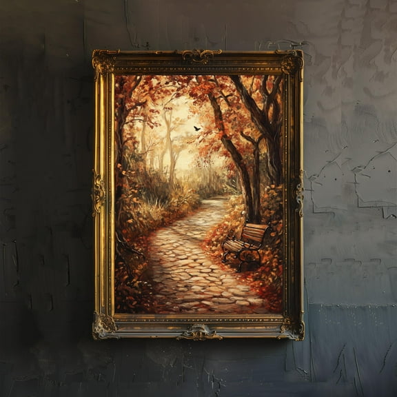 Autumn Forest Poster Cottagecore Decor Dark Academia Art Vintage Landscape Illustration Rustic Nature Wall Art Poster Unframed