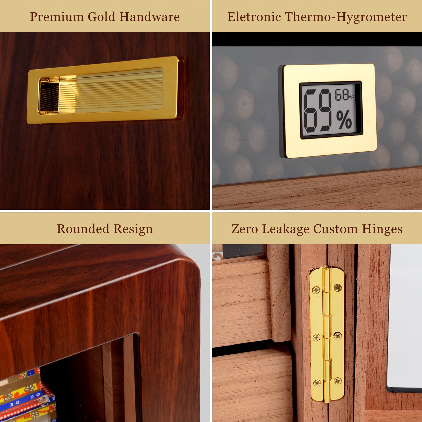 Marvero 300 Count Cigar Humidor, Spanish Cedar Interior, Digital Hygrometer, Walnut Finish