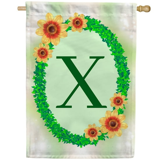 America Forever Summer Sunflower Wreath Monogram House Flag Letter C 28 x 40 inches Green Ivy Wreath Summertime Double Sided Vertical Outdoor Yard Lawn Decorative Seasonal Yellow Floral House Flag