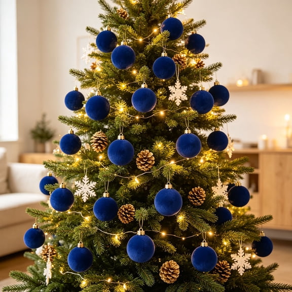 15PCS Clearance! Blue Jumbo Ball Shatterproof Christmas Ornament, Velvet Christmas Tree Balls Decorative Hanging Ornaments, Christmas Decorations