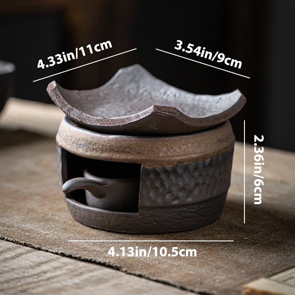 Ceramic Aromatherapy Stove Essential Oil, Cedar and Zen Aromatherapy Burner, Handmade Zen Incense Burner Kit, Tea Light Candle Holders Teapot Warmer for Home Office Meditation Relaxation(2 Set)