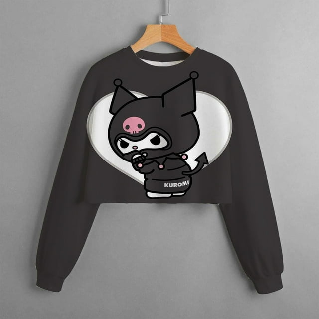 Hello Kitty Kuromi Sweat à Capuche Motif Manches Longues pour Enfants et Filles Haut de Sport Extérieur ZR