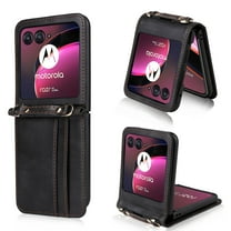 Wallet Case for Motorola Razr  2024, Pretty Card Package Cover Luxury PU Leather   Hard PC Bumper Ultra-thin Protective with Long Shoulder Strap for Motorola Razr  2024, Black